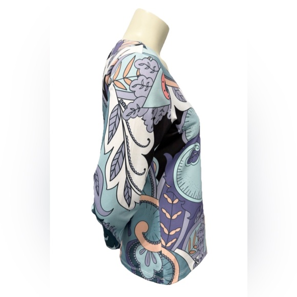 Parisou Top Small Made in USA Retro Mod Paisley Multicolor Long Sleeve V Neck - Picture 2 of 8